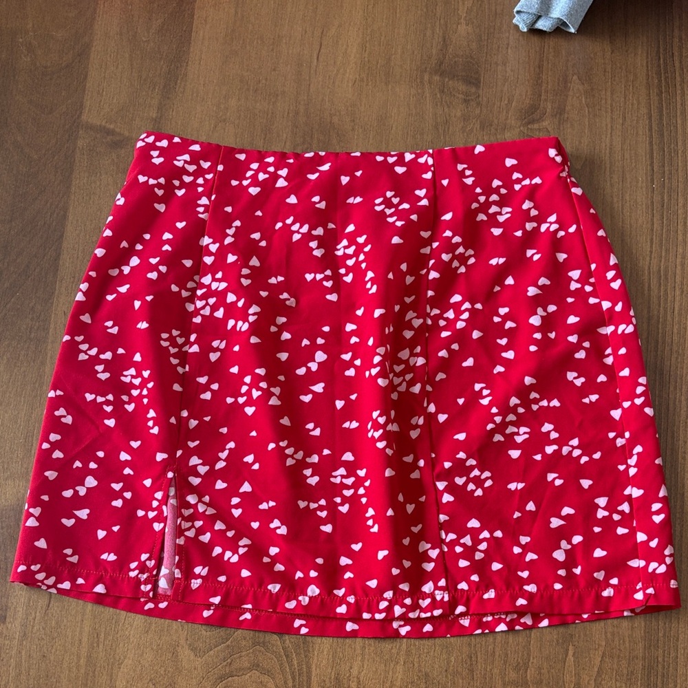 SHEIN Red Mini Skirt with Heart Pattern